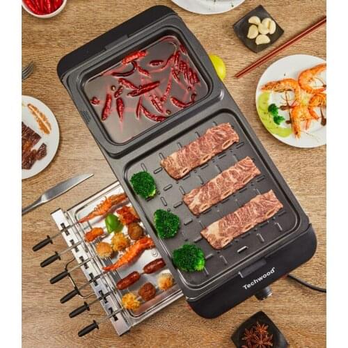 BBQ household smokeless electric baking pan non-stick indoor barbecue pot barbecue electric grilled hot pot 2 in 1
