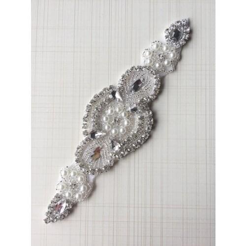 Free Shipping Wholesale 5pcs/lot 7.2'' Rhinestone Applique for Wedding Gown Bridal Sash Evening Wear Rhinestone Patch LSAP91901