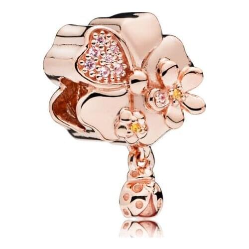 Genuine 925 Sterling Silver Charm Rose Wildflower Meadow Wih Mix Crystal Beads Fit Pan Bracelet & Necklace Diy Jewelry