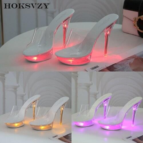 HOKSVZY Summer Sexy Nightclub Glowing Super-heeled Womens Shoes With Stiletto Platform Models Crystal Womens Sandals LFD