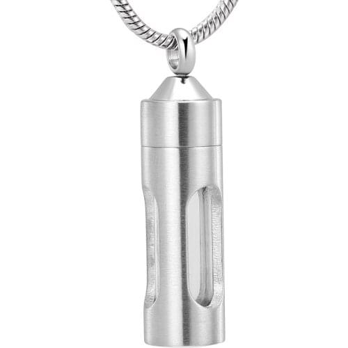 IJD10931 Stainless Steel Glass Open Container Cylinder Tube Cremation Pendant Necklace Ashes Urn for Pet/Human Memorial Jewelry