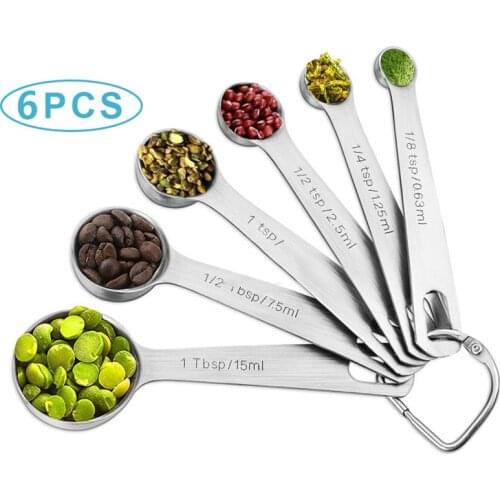 Measuring Spoon Baking Measuring Tools 430 Stainless Steel Sugar Cake Baking Spoons Portable 6Pcs/Set Kitchen Accessories Silver