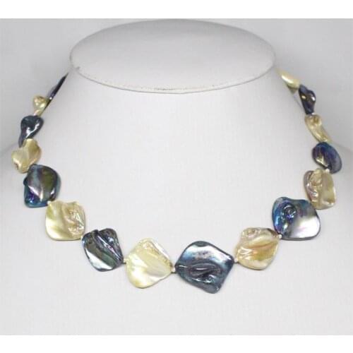 Beauty 15mm-20mm Mix White Black Baroque Shell Mother of Pearl Handmade Necklace 17inches