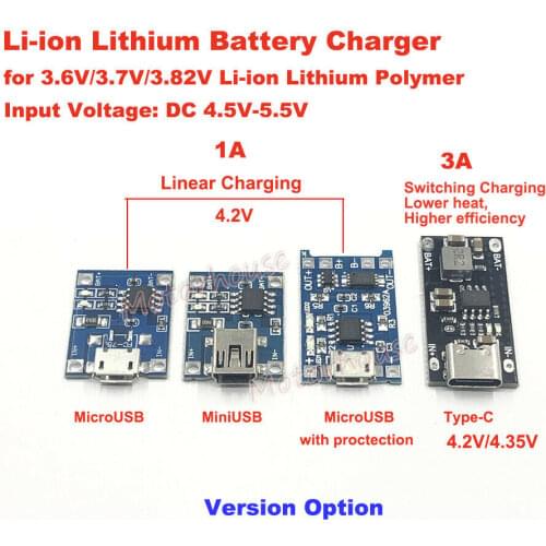 Micro/Mini USB Type-C 1A/3A 3.4V 4.25V 4.3V Lithium Li-ion 18650 Battery Charger Module Charging Board