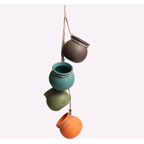 Mini hemp rope succulent flower pot ceramic flower hanging pot hanging wall hanging creative personality flower ornaments