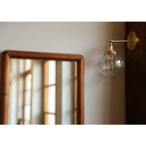 Nordic Japanese Style Copper Wall Lamp Bedroom Bathroom Mirror Light Modern Glass Ball Wall Lights Fixtures Stair Lighting