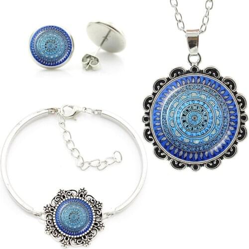 2017 New Jewelry High Quality Mandala Yoga Jewelry Sets Mysterious Geometry Necklace Earrings Bracelet For Friends Gift