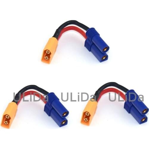 3pcs XT60 Plug Male to EC5 Style Female Connector Adapter /w 14AWG Wire for Rc Multirotor