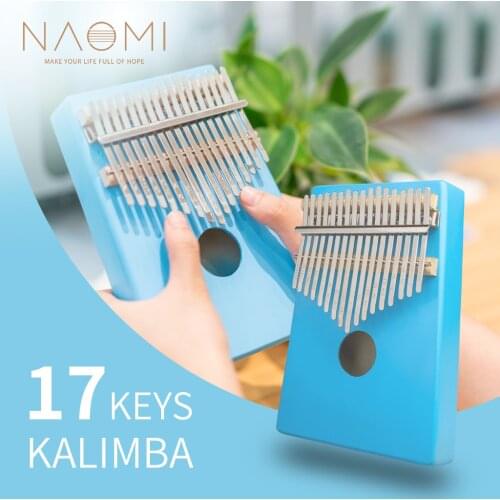 NAOMI Kalimba 17 Keys Blue Kalimba C Tone Single Board Mini Keyboard Instrument African Solid Wood Thumb Finger Piano