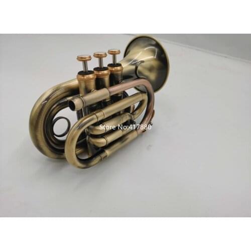 Popular Mini Pocket Trumpet Bb Flat Brass Material Antique copper Wind Instrument With Mouthpiece Gloves Carrying Case