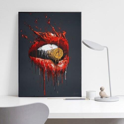 RELIABLI ART Red Lips Mouth Bullet Canvas Painting Wall Art Pictures For Living Room Decoration Abstract Art Posters And Prints