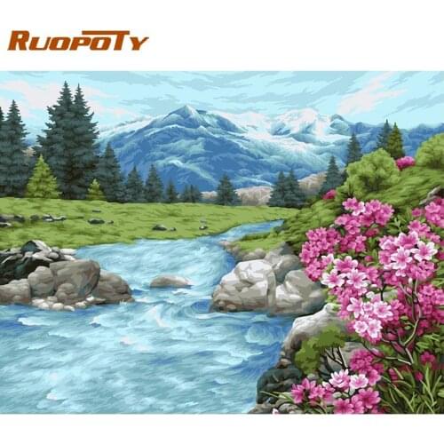 RUOPOTY 60x75cm Frame DIY Painting By Numbers Kits Flowers Mountain Landscape Coloring By Numbers Acrylic Paint On Canvas Gift