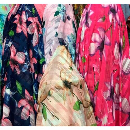 Silky strips printed chiffon fabric soft breathable DIY dress blouse fabric