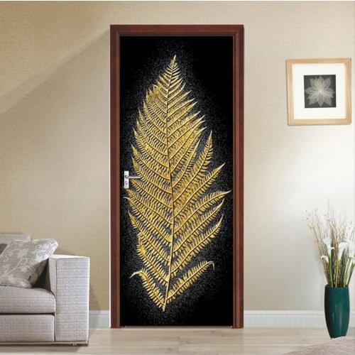 Modern Nordic Tropical Golden Leaves Door Stickers Mural PVC Self-adhesive Wallpaper Poster Living Room Bedroom Door Decor Decal