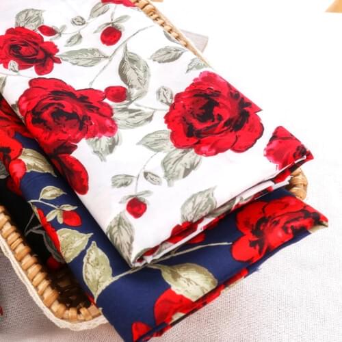 Hot Sale Vintage Rose Printed Fabric By Half Yards Thin And Soft Cotton Poplin FabricFor Sewing Fashion Shirt TJ1388