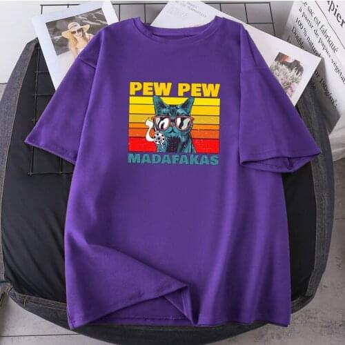 Hip Hop Oversize Tops Female O-neck Cats Pew Madafakas Woman T-shirts Summer Clothing Lady Fashion Leisure 2021 New Short Sleeve