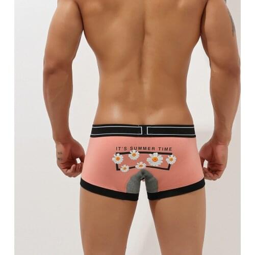 New Arrival Mens Sexy Flower Printing Patchwork Underwear Young Lovely Colorful Boy Tight Low Rise Short Pants Boxers Briefs