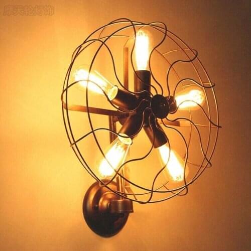 Retro Loft Style vintage Industrial fans Wall Lamp With 5 Head E27 Edison bulb 110/220V Wall fan lighting For home