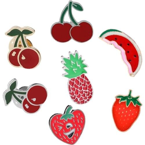 Fruits Brooches Collection Watermelon Cherry Strawberry Pineapple Enamel Pins Women Corsage Lapel Pin Decoration Cartoon Jewelry