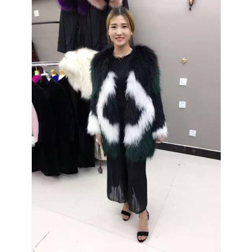 Innfur raccoon fur womens fur outerwear fashion color block medium-long decoration Raccoon Dog Fur coat
