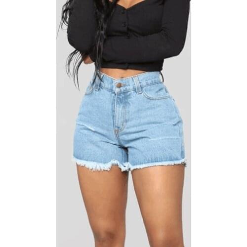 Womens Summer Casual Denim Shorts Stylish High Waist Wild Slim Fitting Back Hole Ripped Shorts for Daily Beach Vacation