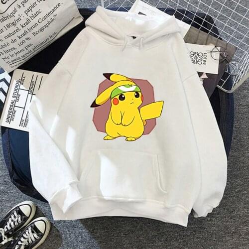 Pokemon Women Hoodies Pikachu Fashion Anime Kawaii Plus Velvet Clothes Cartoons Harajuku Sweatshirts Funny Femme White Hoodie