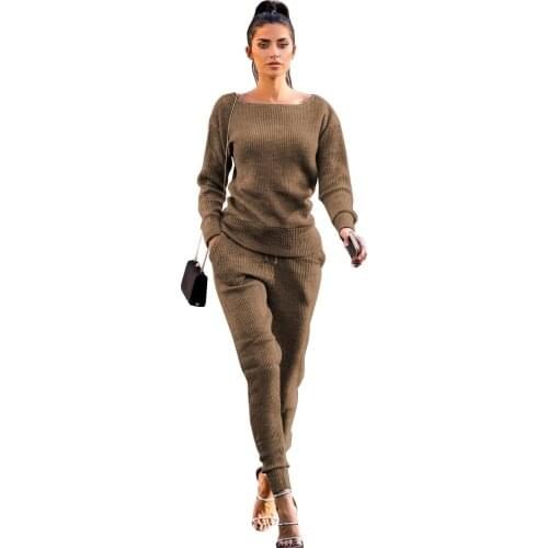 2019 Autumn Winter 2 Piece Set Women Pullover Sweatshirt Pants Tracksuit Trousers With Pockets Sweatsuit Suits