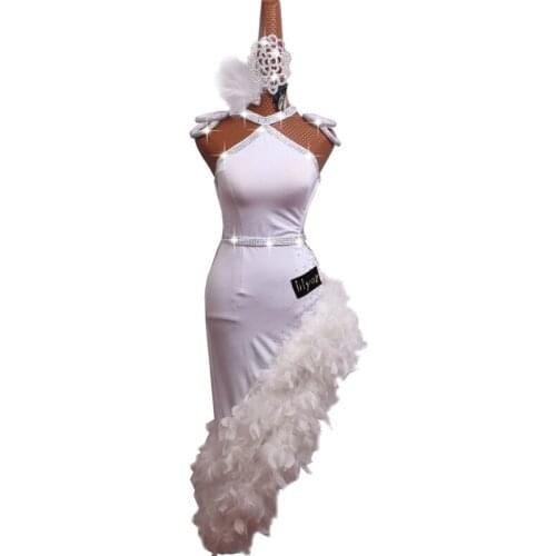 New Latin Dress Dance Dress Competition Dress Skirt Decoration Latin Dance Costumes Skirts White Feather Dance Clothes Women