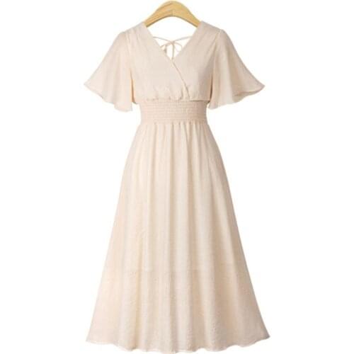 Summer Dress 2021 Fashion Women Plus Size Dress V-Neck Butterfly Sleeve Long Sleeve Chiffon Long Dress Female Vestidos OK114