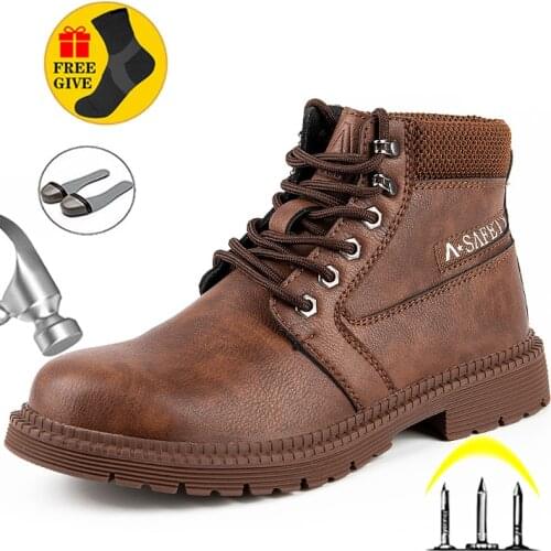 Winter Shoes Men Work Safety Boots Leather Shoes Men Anti-Puncture Work Shoes Steel Toe Shoes Male Safety Shoes For Martin Boots