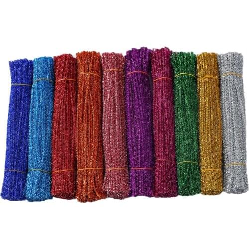 100pcs Glitter Chenille Stems Pipe Cleaners Plush Tinsel Stems Wired Sticks Kids Educational DIY Craft Supplies Toys Craft