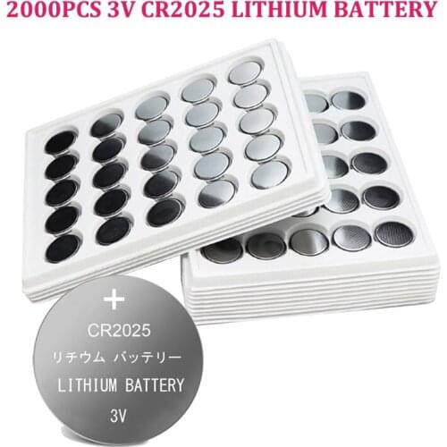 2000pcs Lithium Battery CR2025 3V Cell Coin Batteries DL2025 BR2025 KCR2025 CR 2025 Car Key Button Watch Computer Electronic Toy