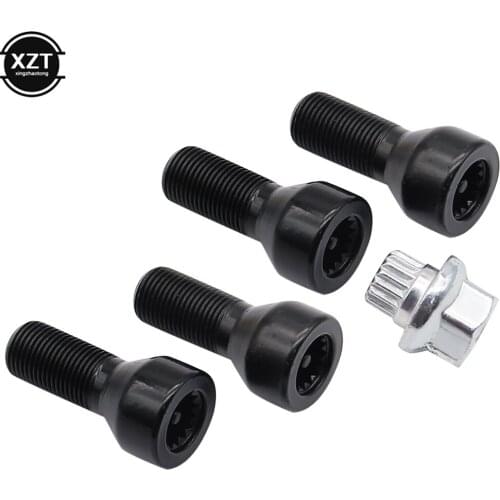 4pcs/Set M14 x 1.25 Wheel Locking Bolts Lug Nut Black Key For BMW Mini R50 R52 R53 fd076 36136776076