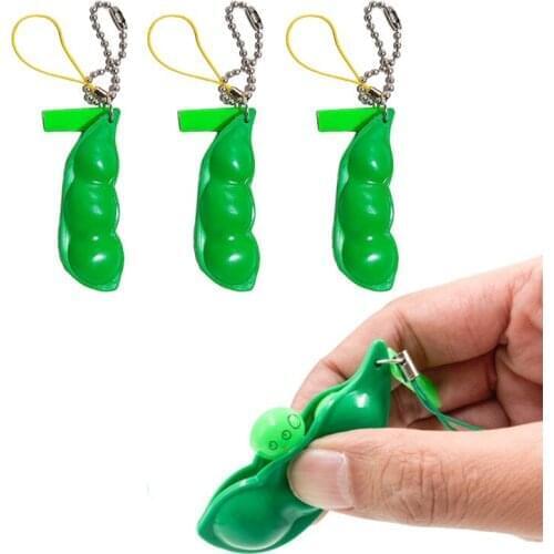 5Pcs Extruding Beans Fidget Toys Peas Squeeze Edamame Toy Stressball Squishy Sensory Antistress With Keychain Children Gifts