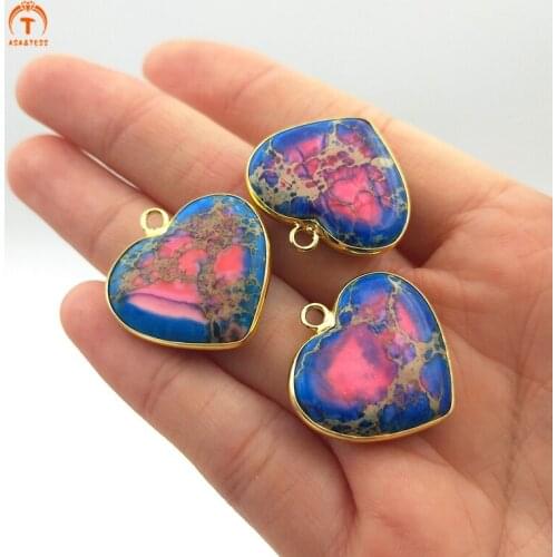 5pcs Fashion Natural Exquisite Stone Blue Emperor Stone Gold Heart Shape Pendants Charm Woman Jewelry Making Necklace 20mm