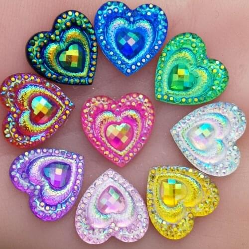 50PCS 16mm AB Resin heart shape Rhinestone Flatback Wedding diy Buttons