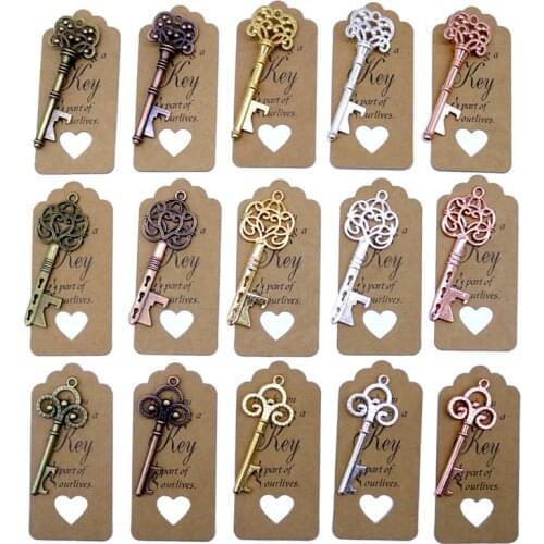 50pcs DIY Wedding Decoration 5 Colors Vintage Key Bottle Opener with Thank You Paper Tags Wedding Party Deco Favors and Gifts