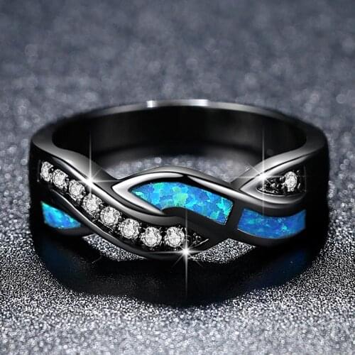 Beiver Retro Black Rings for Women Blue Fire Opal Bijoux Femme Christmas Deals Fashion Jewelry 2018