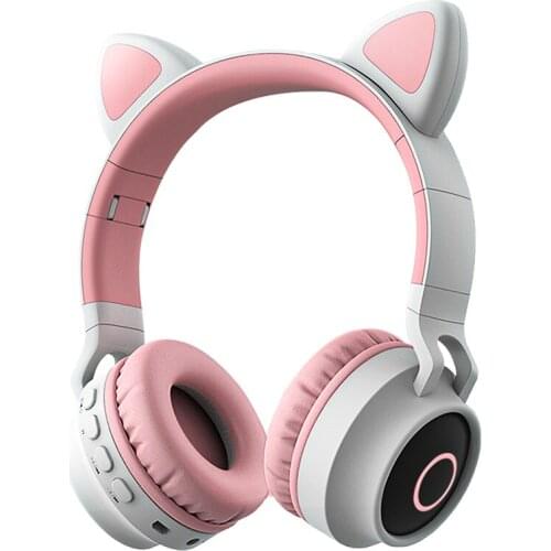LED Kid Girl Glitter Cute Cat Earphone Holiday Gift Wireless Microphone Bluetooth Headhones Noise-canceling Ear For Online Class