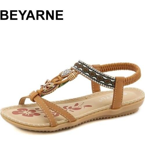 BEYARNE Summer Bohemian Sandals Women Elastic Band Print Strap Sandalias Mujer Comfortable Foam Non-slip Soft Sandals for Ladies