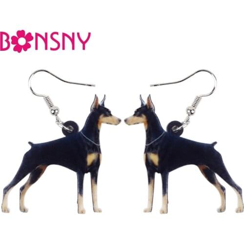 Bonsny Acrylic Anime Dangle Drop Doberman Pinscher Dog Earrings Hoops Big Long Jewelry For Girls Women Ladies Cheap Accessories