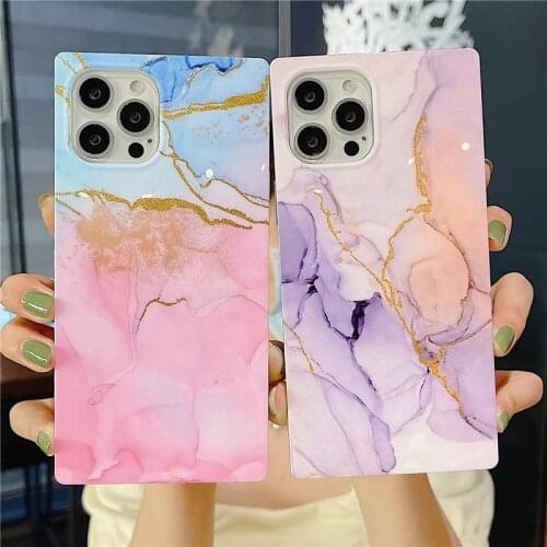 Square Glitter Marble Texture Phone Case For iPhone 12 11 Pro Max XR XS Max X 7 8 Plus SE2020 Soft Shockproof Bumper Back Cover