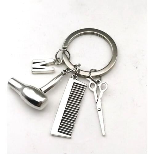 2020 New Decorative Keychains Hairdressers Gift Comb Scissors Car Key Rings Hair Dryer Latest choice letter keychain Keyring