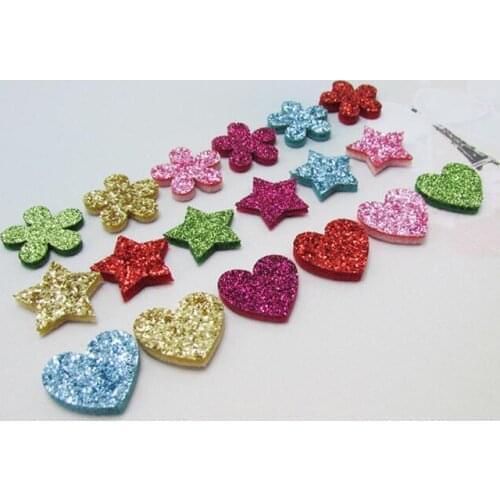 Childrens hair accessories 2cm 60pcs/Lot DIY Handmade Shiny Star and Heart Padded Applique for Headwear Decoration