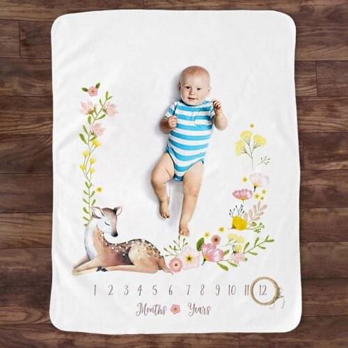 Baby Monthly Record Growth Milestone Blanket Newborn Animal Pattern Photography Props Photo Creative Background Cloth Infant Gif