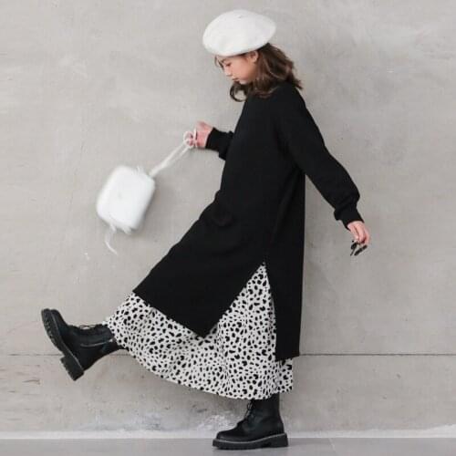 Girls Fleece Dress Fall Winter Big Girls Long Sleeve Thick Dresses Casual Girls Plus Velvet Long Coat Teens Girls Clothes CL528