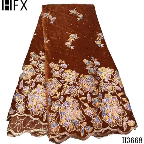 HFX New Arrival Royal Blue Velvet Lace Fabric African Lace Fabric 2020 High Quality Nigerian Lace With Bead For Wedding Dress