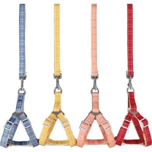 Cotton Plaid Chest Back Traction Belt Dog Chain Dog Collar Adjustable Puppy Harness Medium Small Dogs Outdoor Traction Rope