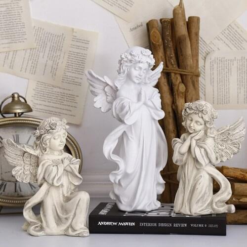Winged Angel Statue Resin Decorative Indoor Outdoor Figurine Garden Guardian Church Wings Statue Sculpture Memorial Miniatures