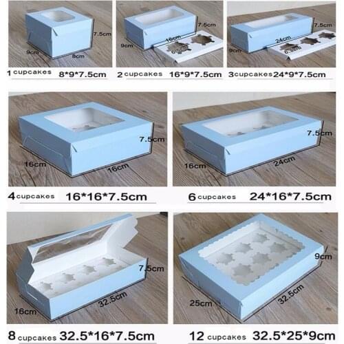 20pcs Blue Paper Cupcake Box 1/2/3/6/12 Holes Single Cake Packaging Box Wedding Birthday Party Muffin Baking Gift Box